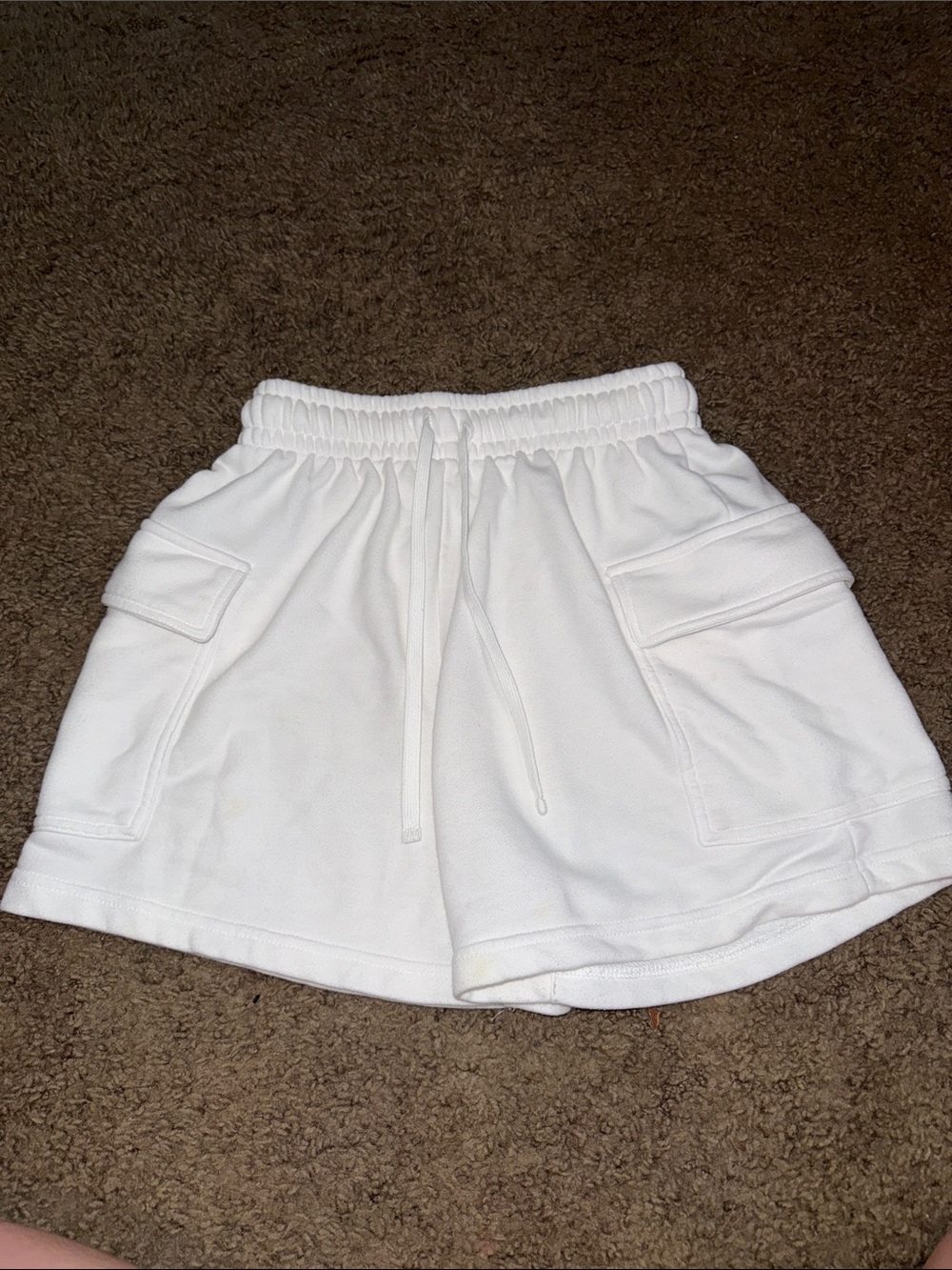 Women's White Cargo Pocket Drawstring Shorts